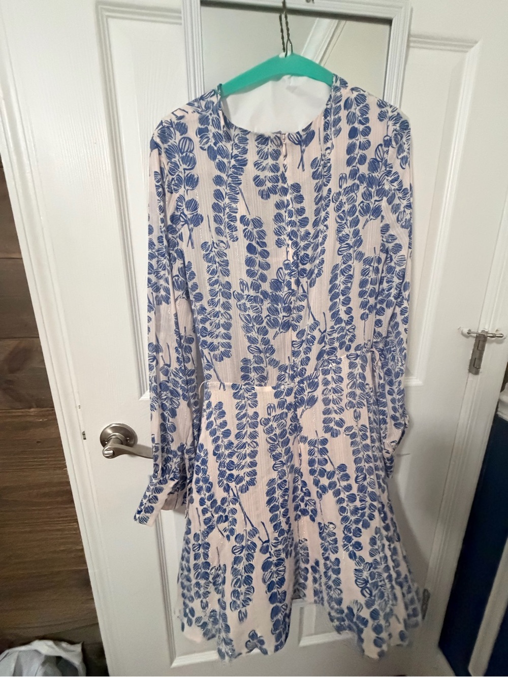 Reiss Blue and White Long Sleeve Dress